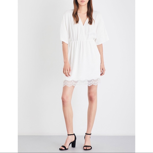 NWT Maje Raisio Crepe Lace-Hem Dress Ecru Size 2 - Picture 2 of 16